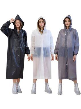 EVA Rain Ponchos Reusable, Elastic Cuff Rain Coat with Hood for Women & Men